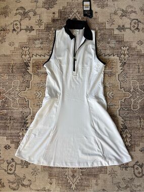 Callaway White Sleeveless Polo Dress with Black Collar and Trim